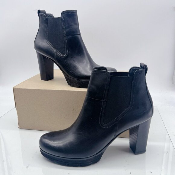Paul Green Dallas Chelsea Bootie Boots Platform Heel Black Leather UK 5.5 US 8 - Picture 2 of 12